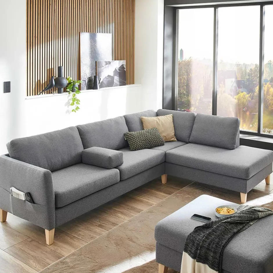 Ecksofa in Grau Stoff - Dreisitzer - Donnsai^Wohnen Outlet