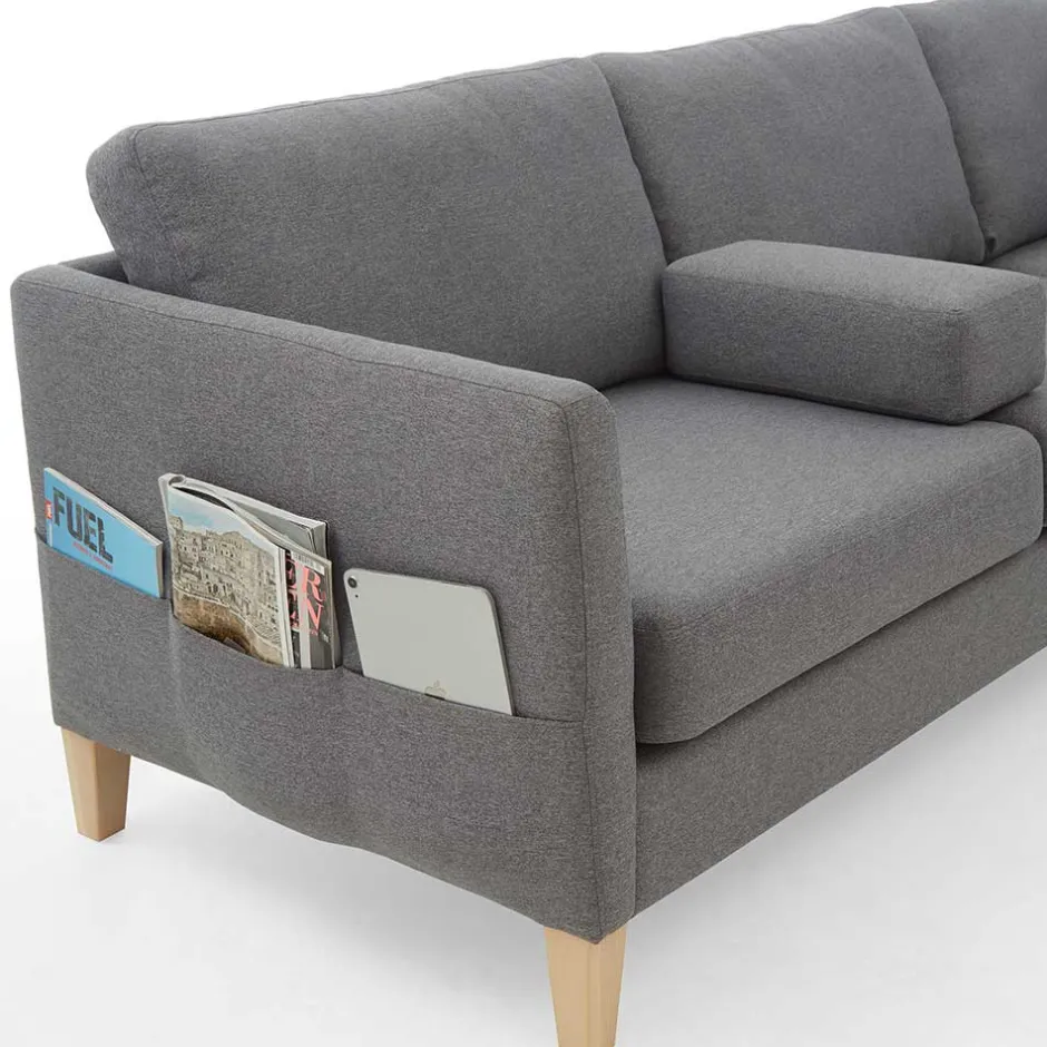 Ecksofa in Grau Stoff - Dreisitzer - Donnsai^Wohnen Outlet