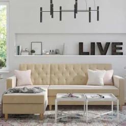 Wohnen Ecksofa mit Bettfunktion in Creme Samt - Mikolos