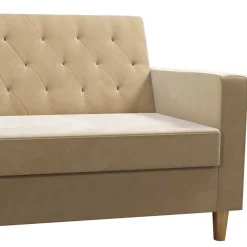 Wohnen Ecksofa mit Bettfunktion in Creme Samt - Mikolos