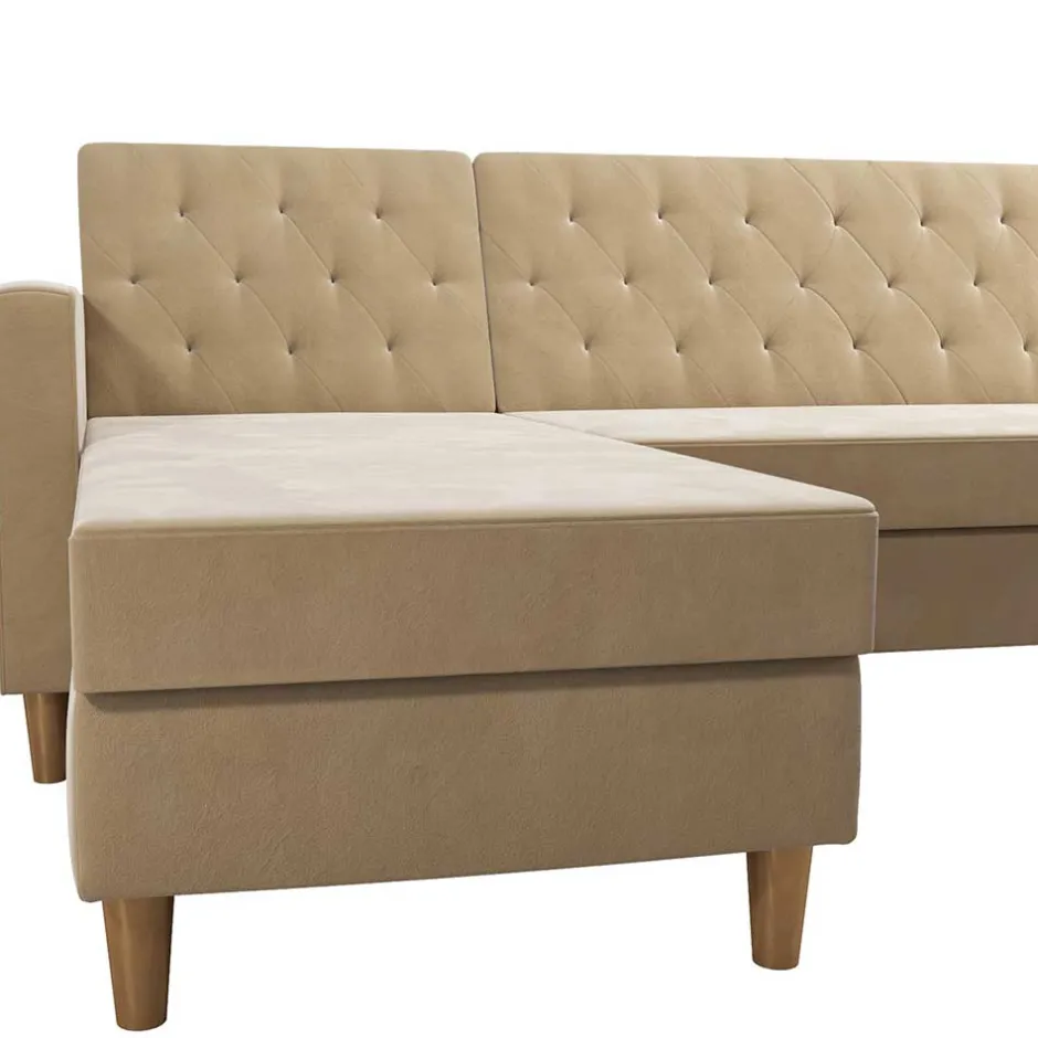 Wohnen Ecksofa mit Bettfunktion in Creme Samt - Mikolos