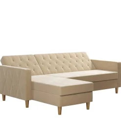 Wohnen Ecksofa mit Bettfunktion in Creme Samt - Mikolos