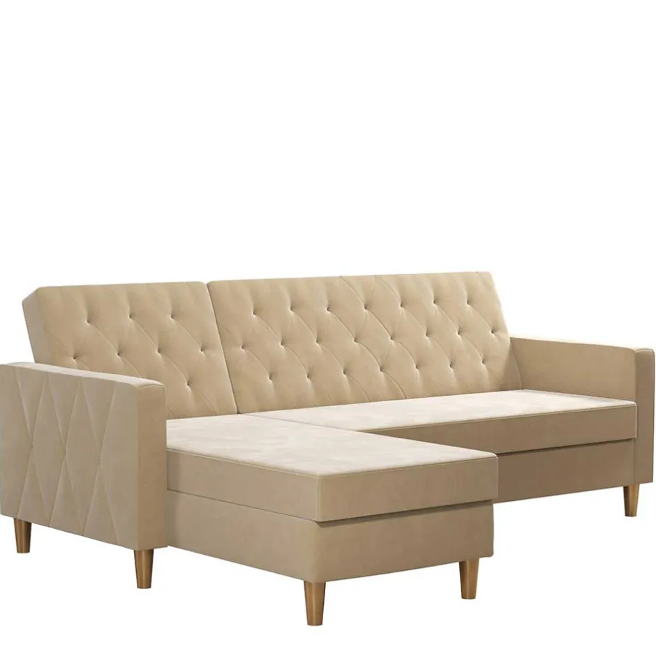 Wohnen Ecksofa mit Bettfunktion in Creme Samt - Mikolos