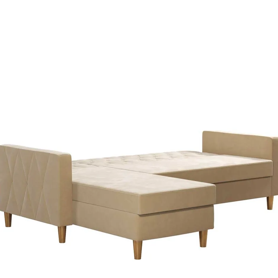 Wohnen Ecksofa mit Bettfunktion in Creme Samt - Mikolos