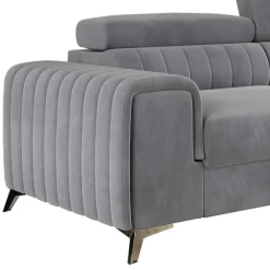 Wohnen Ecksofa mit Bettfunktion in Hellgrau Samt - Merandes