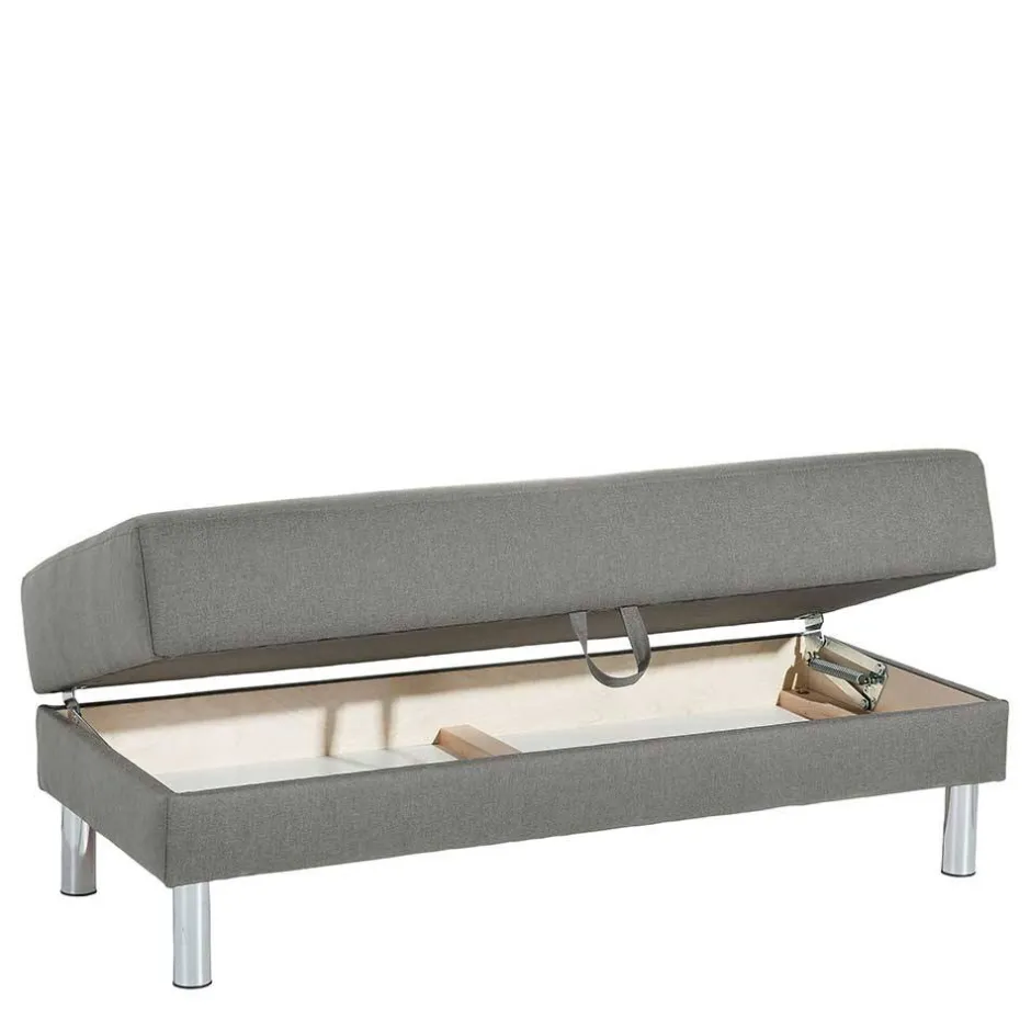 Wohnen Ecksofa mit Hocker in Hellgrau mit Chrom - Setians (zweiteilig)