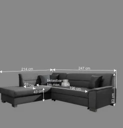 Wohnen Ecksofa mit Schlaffunktion in Blauschwarz Samtbezug - Lasalinas