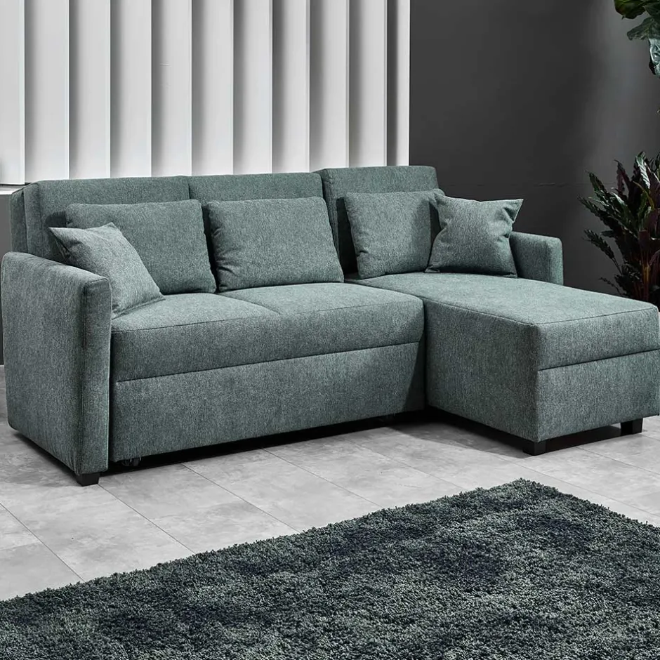 Wohnen Ecksofa zum Ausziehen in Graugrün - Cestina