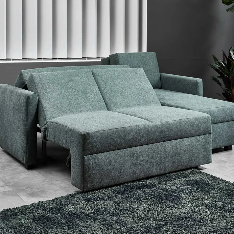 Wohnen Ecksofa zum Ausziehen in Graugrün - Cestina