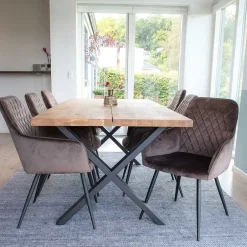 Wohnen Edle Tischgruppe mit Samtsesseln - Dalma (siebenteilig)