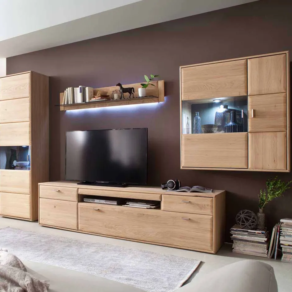 Edle Wohnwand in Eiche Bianco - Vernella (vierteilig)^Wohnen Outlet