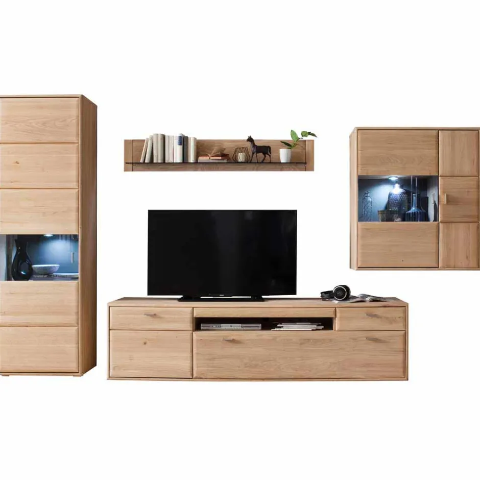 Edle Wohnwand in Eiche Bianco - Vernella (vierteilig)^Wohnen Outlet