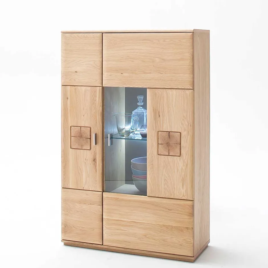 Wohnen Edle Wohnwand mit 320cm Breite Pontros in Eiche Bianco teilmassiv (vierteilig)