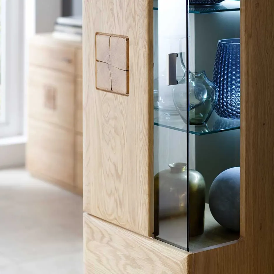 Wohnen Edle Wohnwand mit 320cm Breite Pontros in Eiche Bianco teilmassiv (vierteilig)