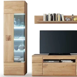 Wohnen Edle Wohnwand mit 320cm Breite Pontros in Eiche Bianco teilmassiv (vierteilig)