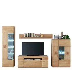 Wohnen Edle Wohnwand mit 320cm Breite Pontros in Eiche Bianco teilmassiv (vierteilig)