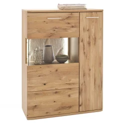 Wohnen Eiche Bianco Highboard mit Glas Einsatz - Crokas I