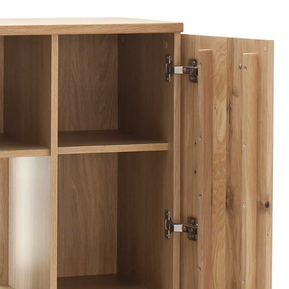 Wohnen Eiche Bianco Highboard mit Glas Einsatz - Crokas I