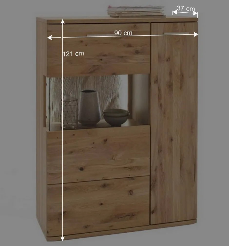 Wohnen Eiche Bianco Highboard mit Glas Einsatz - Crokas I