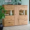 Wohnen Eiche Bianco Highboard mit Glas-Einsätzen - Crokas