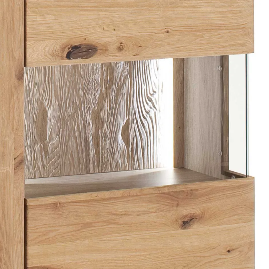 Wohnen Eiche Bianco Highboard mit Glas-Einsätzen - Crokas