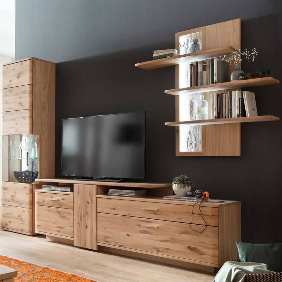 Wohnen Eiche Bianco Wohnwand Set 320cm - Crokas (dreiteilig)