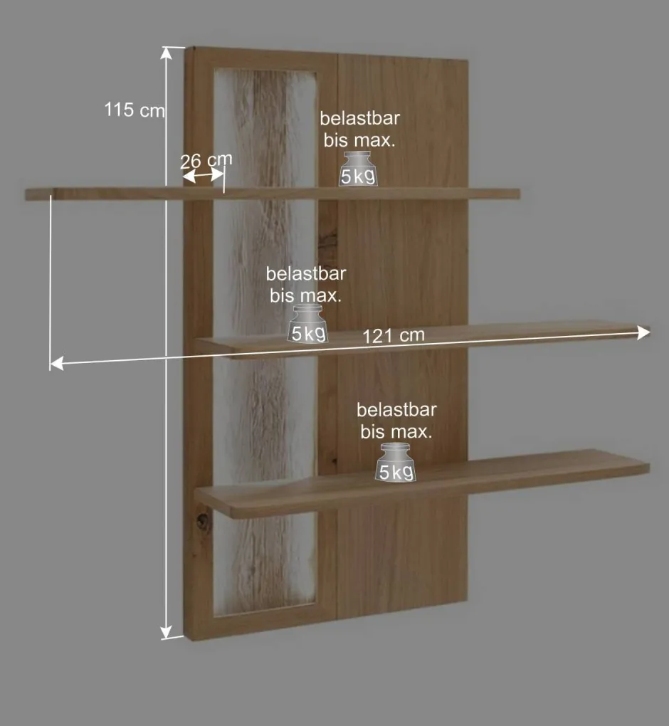 Wohnen Eiche Bianco Wohnwand Set 320cm - Crokas (dreiteilig)