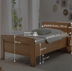 Eiche Einzelbett auch in Überlängen - Sendician^Wohnen Sale