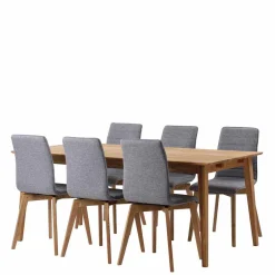 Eiche Esstisch & Stühle Grau - Number (siebenteilig)^Wohnen Outlet
