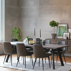 Wohnen Eiche Rauchfarben Tisch & 6 Stühle Namac in Dunkelgrau (siebenteilig)