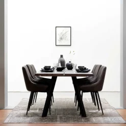 Wohnen Eiche Rauchfarben Tisch & 6 Stühle Namac in Dunkelgrau (siebenteilig)