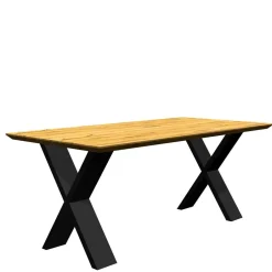 Wohnen Eiche Tisch mit Schweizer Kante und X-Füßen - Tablona