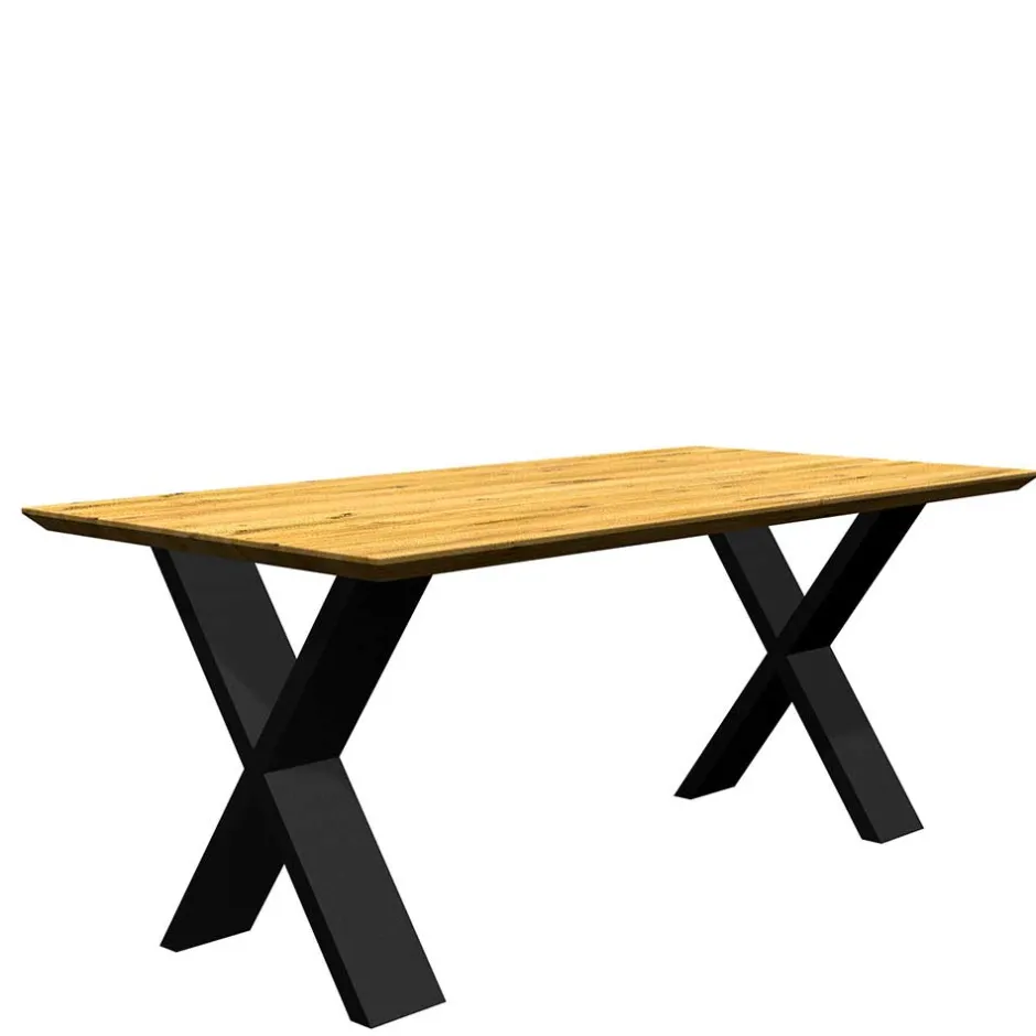Wohnen Eiche Tisch mit Schweizer Kante und X-Füßen - Tablona