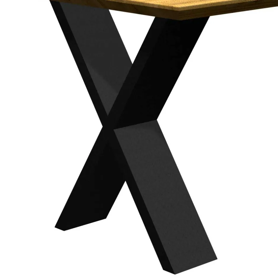 Wohnen Eiche Tisch mit Schweizer Kante und X-Füßen - Tablona