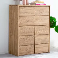Eichenholz Kombi-Kommode mit fünf Schubladen - Villa^Wohnen Discount