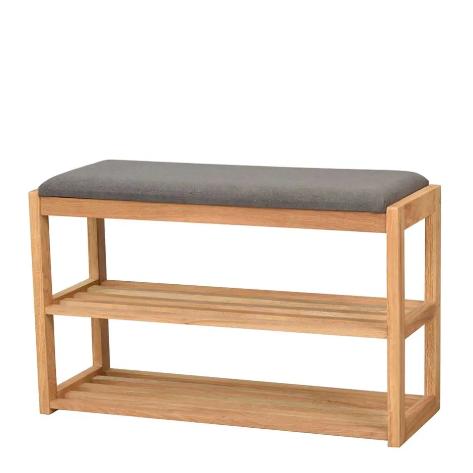 Wohnen Eichenholz Schuhbank mit zwei Ablagen - Helvana