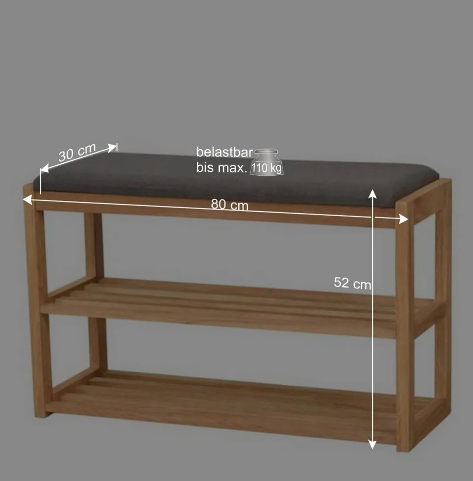 Wohnen Eichenholz Schuhbank mit zwei Ablagen - Helvana