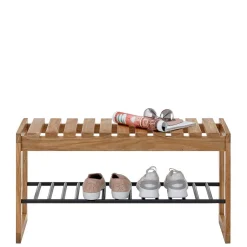 Eichenholz Schuhbank mit Metall Gitter-Ablage - Gangizo^Wohnen Discount