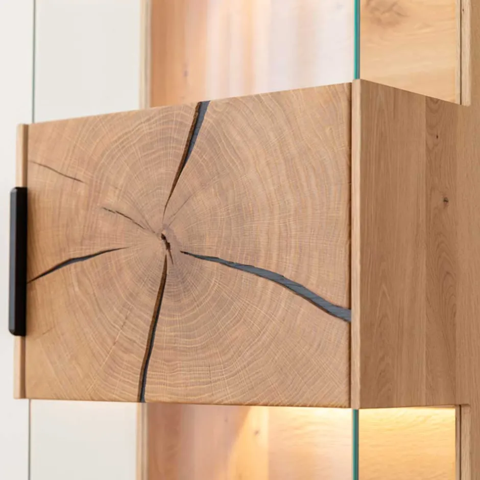 Wohnen Eichenholz Vitrine mit Hirnholz Applikation - Deruta