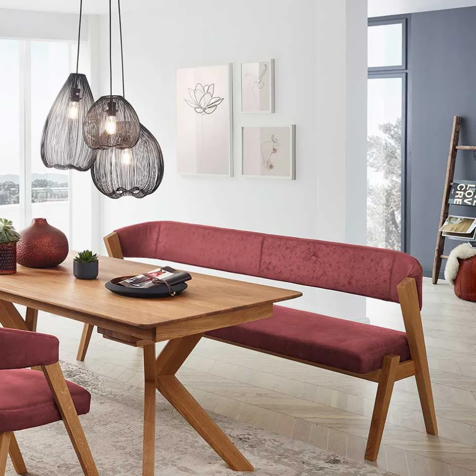 Elegante Esszimmer-Bank in Rot & Wildeiche - Ovenciana^Wohnen Discount