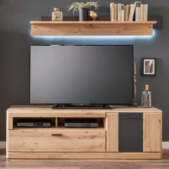 Elegante TV Bank in Eiche & Grau - Larinca^Wohnen Online