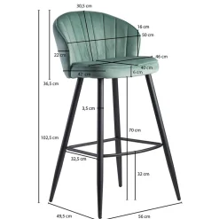 Wohnen Eleganter Barstuhl in Mintgrün Samt - Bennet