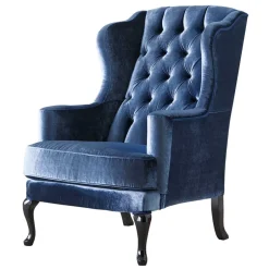 Eleganter Chesterfield Sessel in Blau Samt - Gonnya^Wohnen Outlet