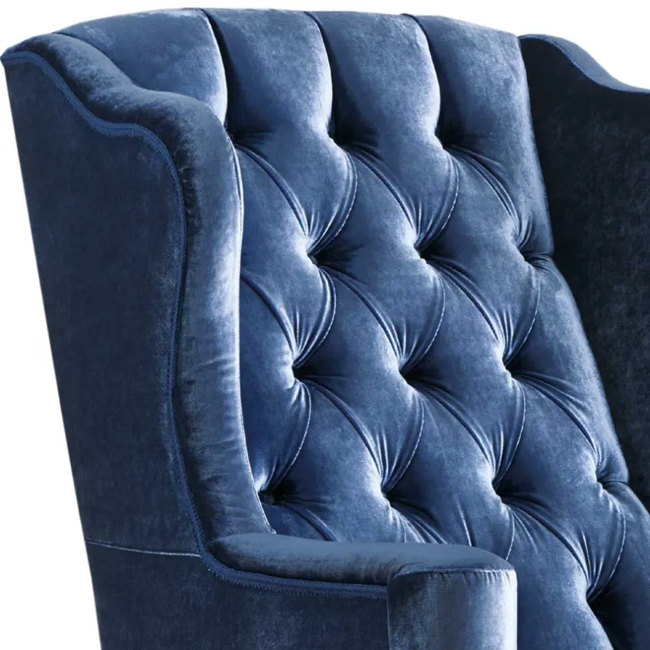Eleganter Chesterfield Sessel in Blau Samt - Gonnya^Wohnen Outlet