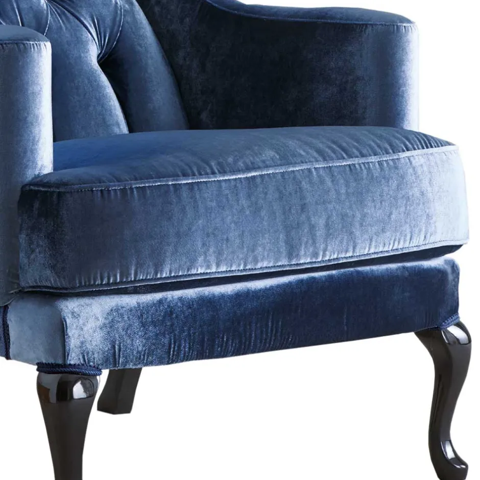 Eleganter Chesterfield Sessel in Blau Samt - Gonnya^Wohnen Outlet