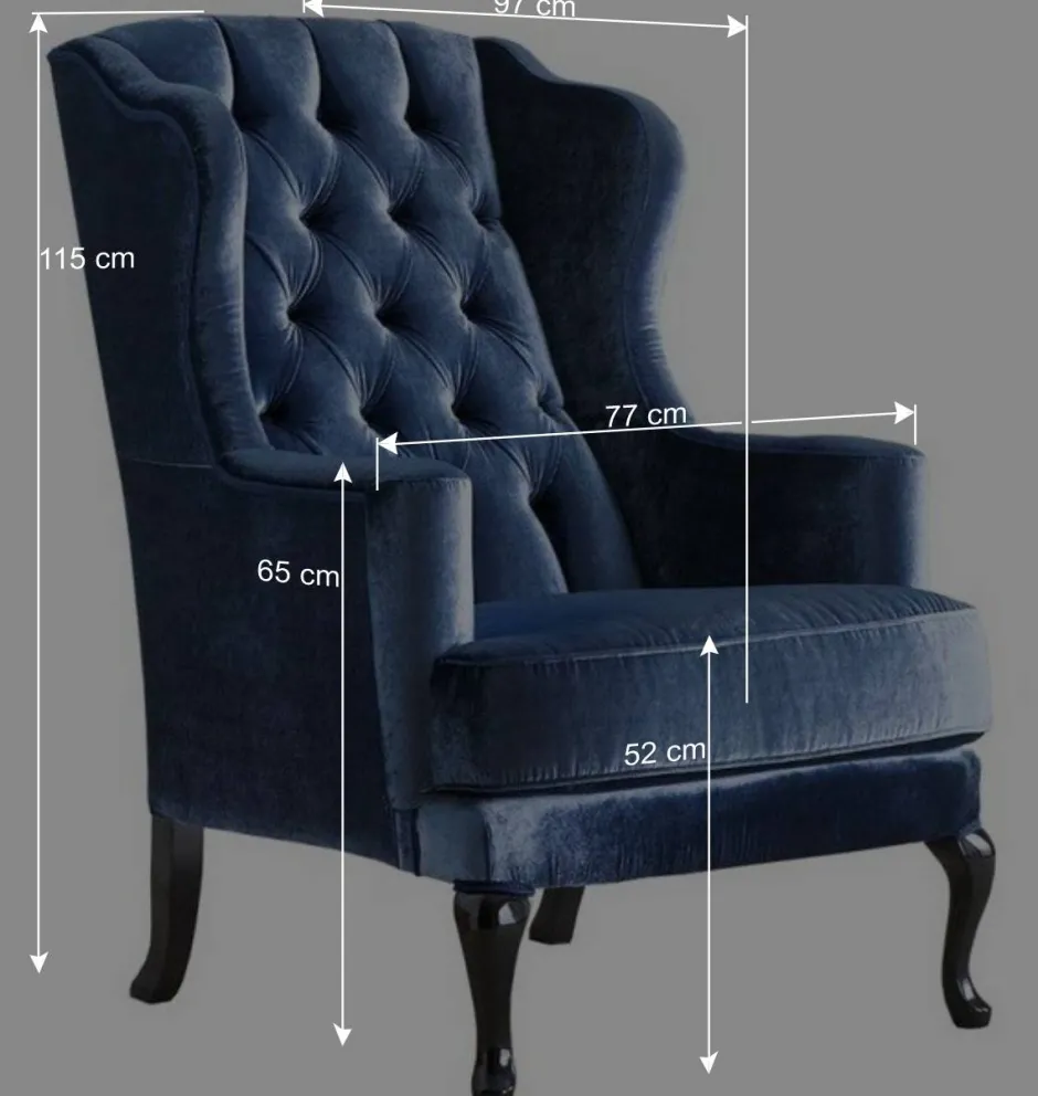 Eleganter Chesterfield Sessel in Blau Samt - Gonnya^Wohnen Outlet