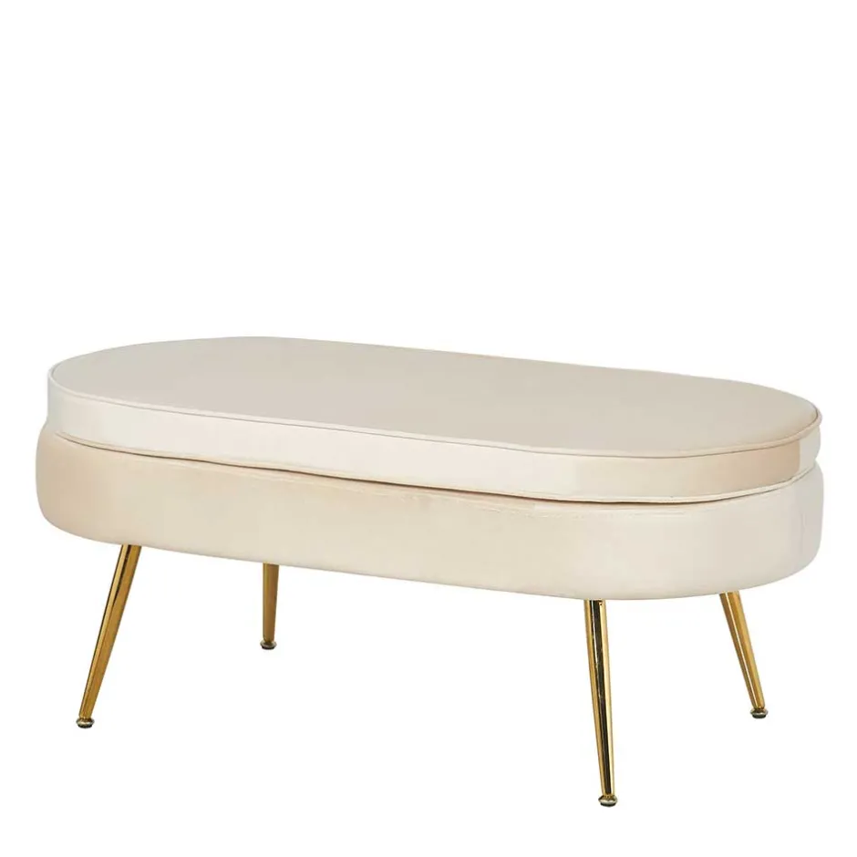 Eleganter Retro Style Hocker in Beige & Gold - Lugano^Wohnen Hot