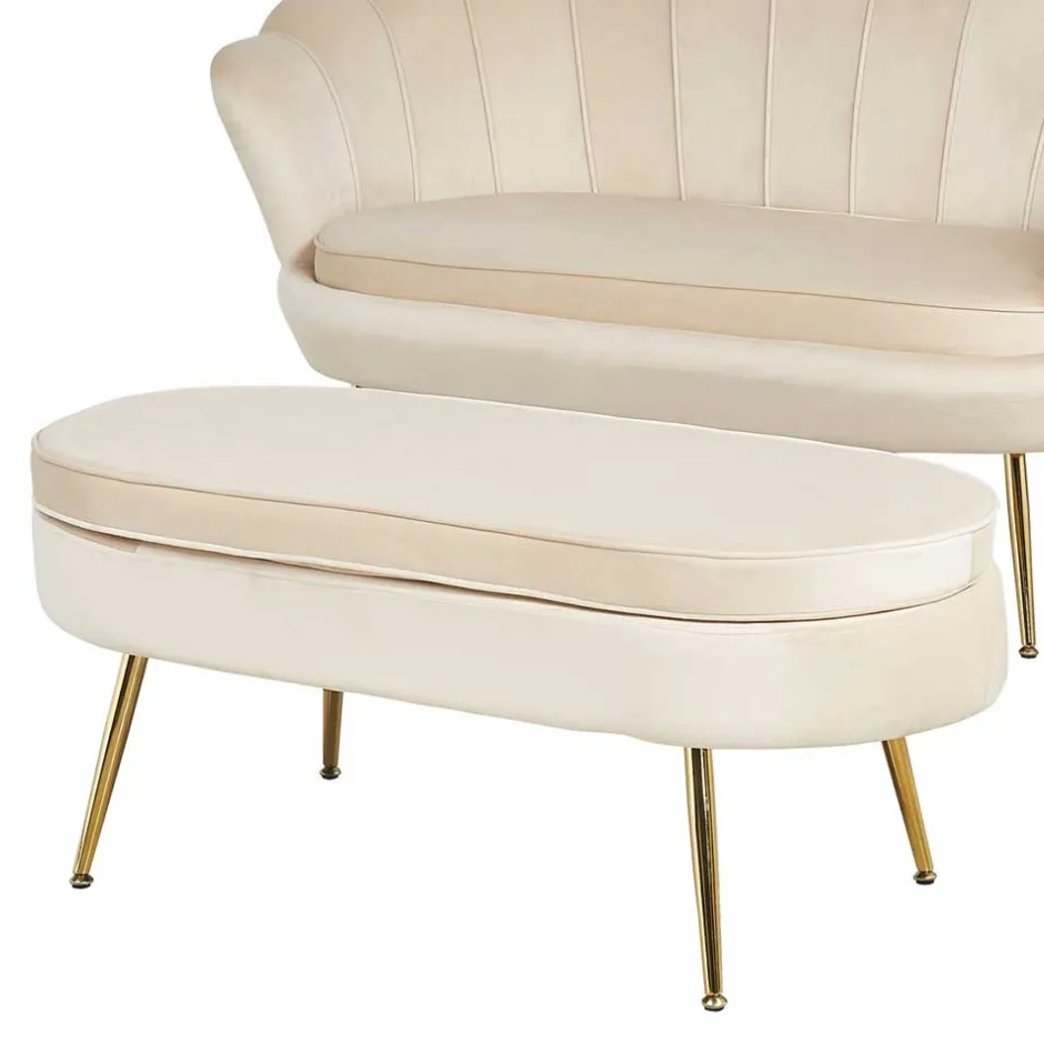 Eleganter Retro Style Hocker in Beige & Gold - Lugano^Wohnen Hot