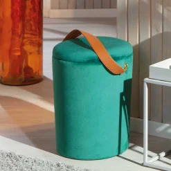 Eleganter Samt Polsterhocker in Grün & Braun - Campitello^Wohnen Best