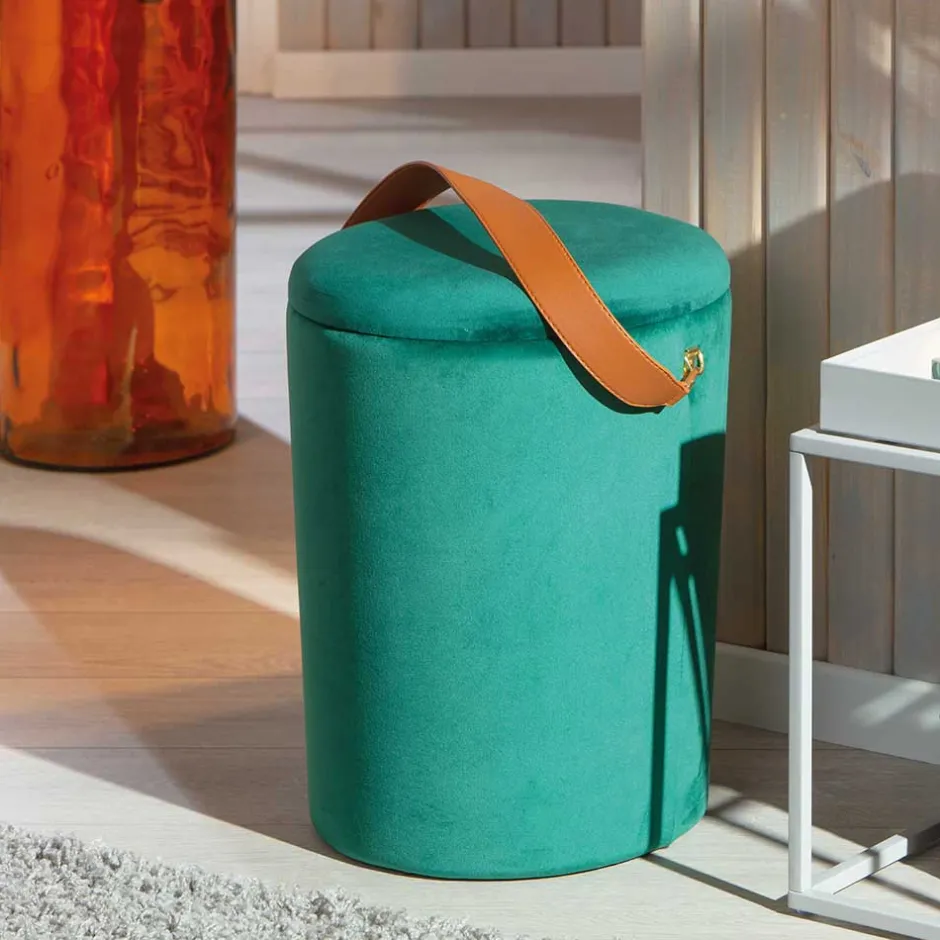 Eleganter Samt Polsterhocker in Grün & Braun - Campitello^Wohnen Best